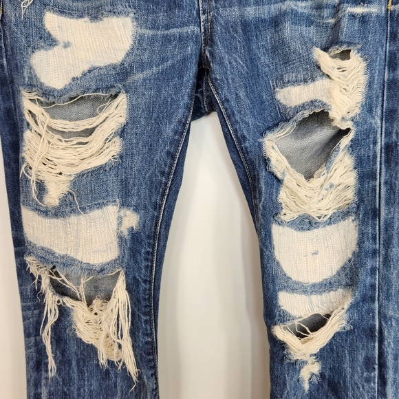 Tortoise Denim Mid-rise Cropped Straight Selvedge Jeans Destroyed Eco Friendly - Picture 4 of 15